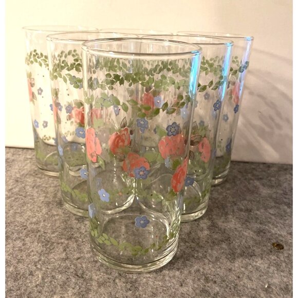 6 Vintage Libbey Pfaltzgraff Bonnie Brae Tea Rose Tumblers  5.75" Tall  # 2194 - Picture 4 of 4